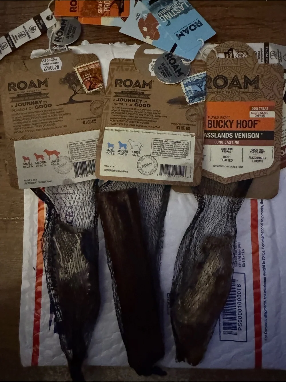 ROAM Dog Bones / Chews NEW lot of 3 tough bully venison & ostrich long lasting